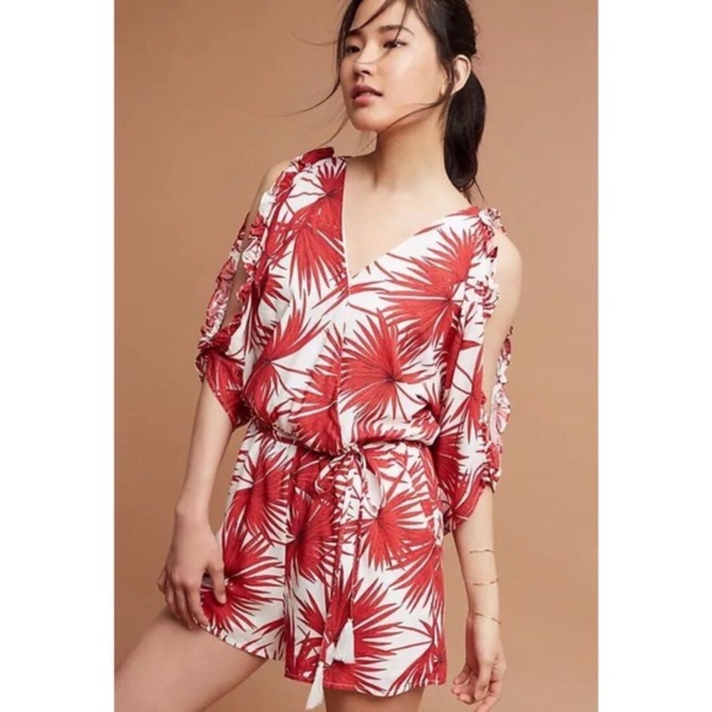 Anthropologie Bishop + Young Tropical Cold Shoulder Romper